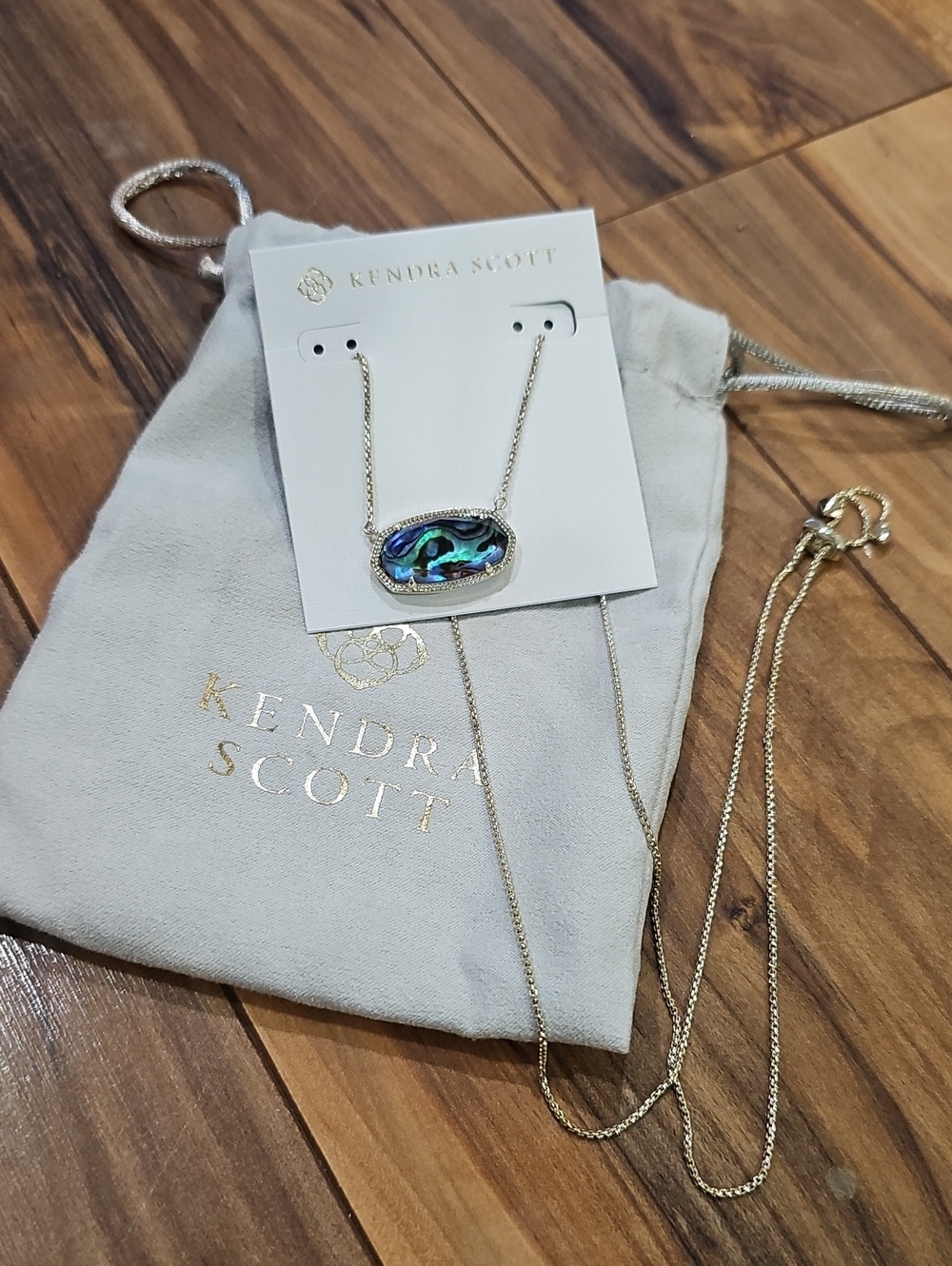 Kendra Scott Abalone Pendant Gold Necklace Blue Green Iridescence New With Tags